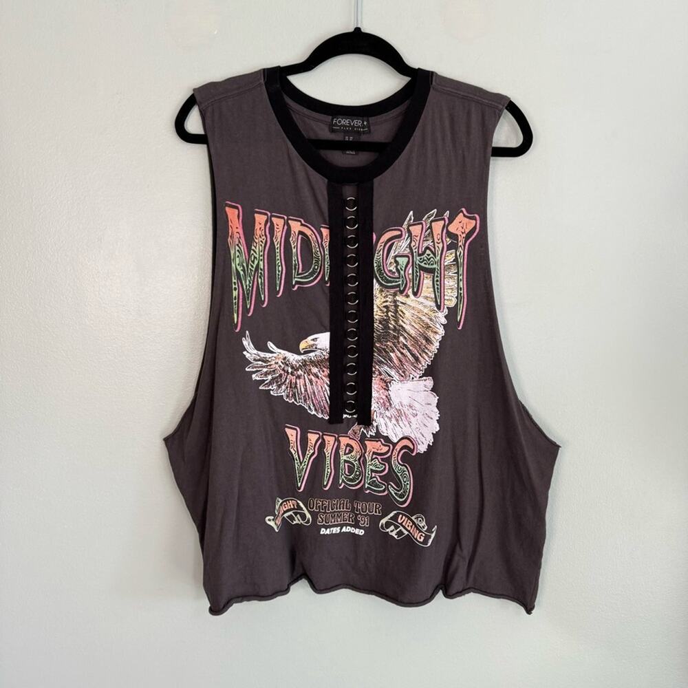 Forever 21 Midnight‎ Vibes Official Graphic Sleeveless Tank Top Gray 3X Plus